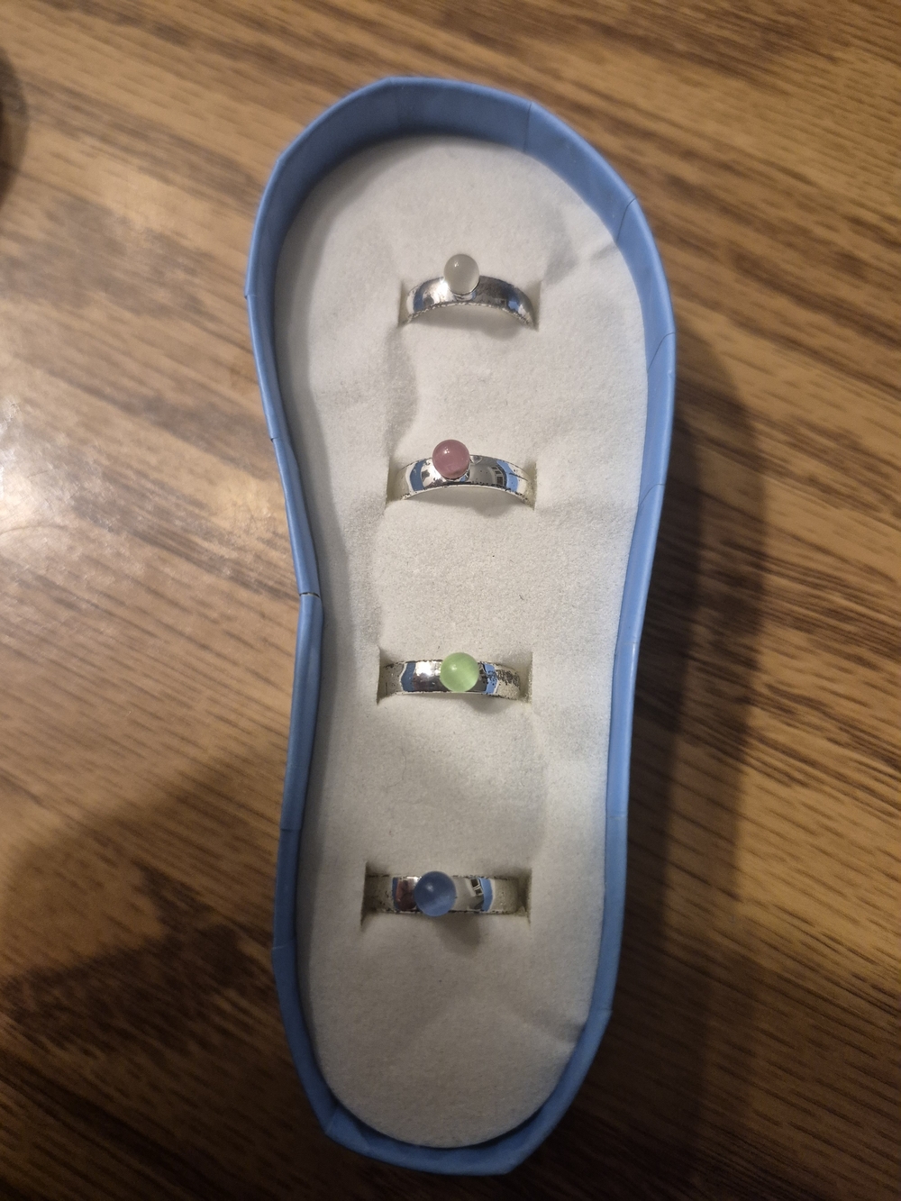 Avon Toe Rings  Silver Stack Rings with White, Pink, Green & Blue Cabochons